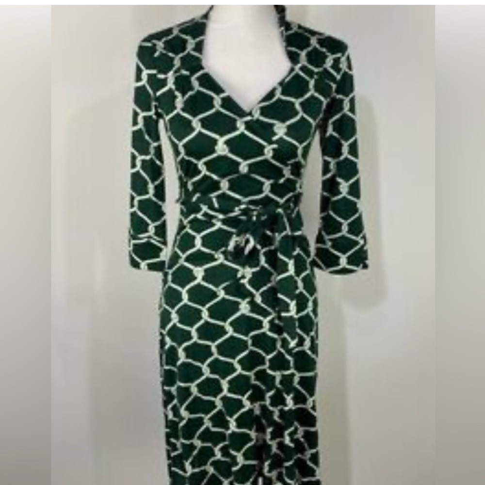 Banana Republic Dark Green Patterned Long Sleeve Dress
